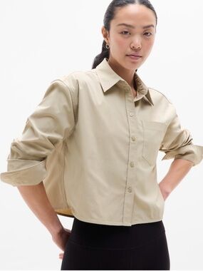 Athleta New Midday Cropped Poplin Shirt in Ecru NWT Size M